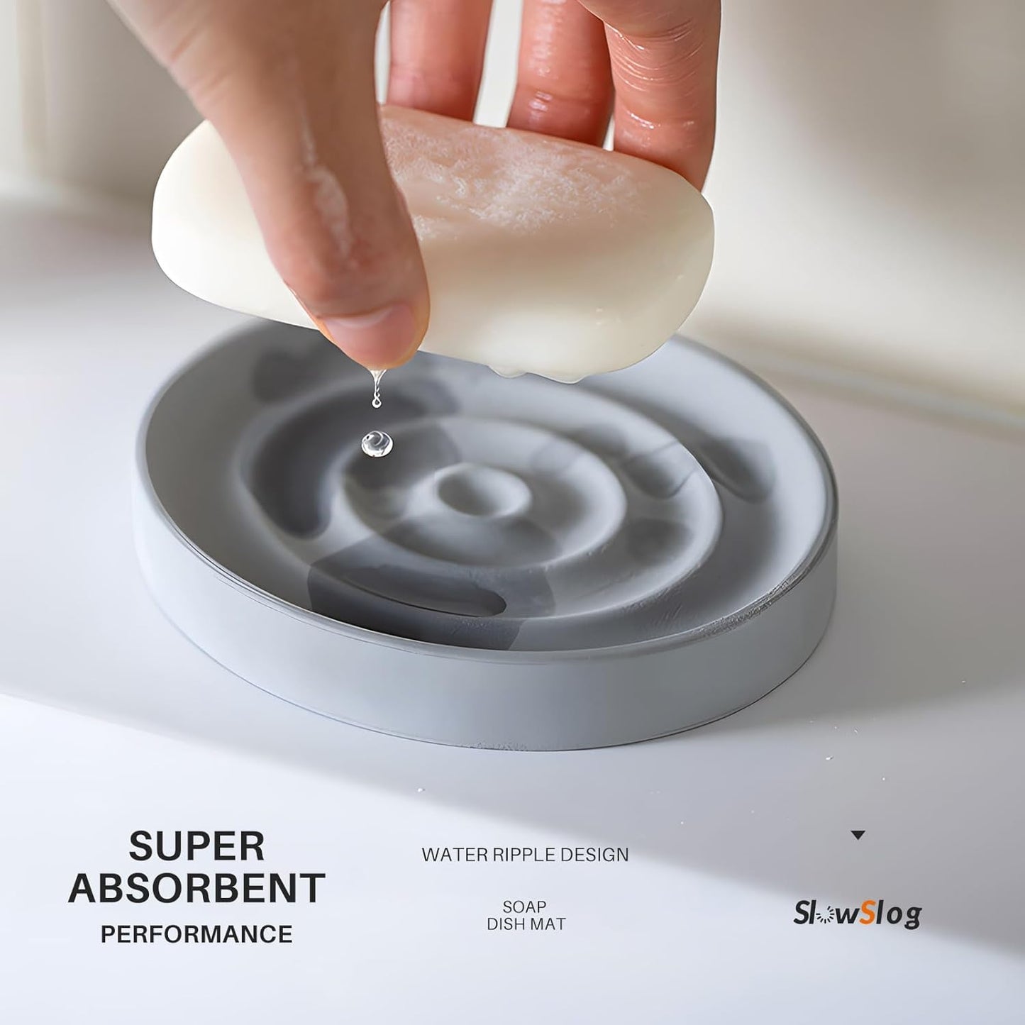 Diatomite Soap Dish, 2 Pack Water Absorbent Stone Soap Dish Holder, Quick Dry Diatomaceous Earth Bath Tray for Hand Soap, Bar Soap, Kitchen Sponge, Gray