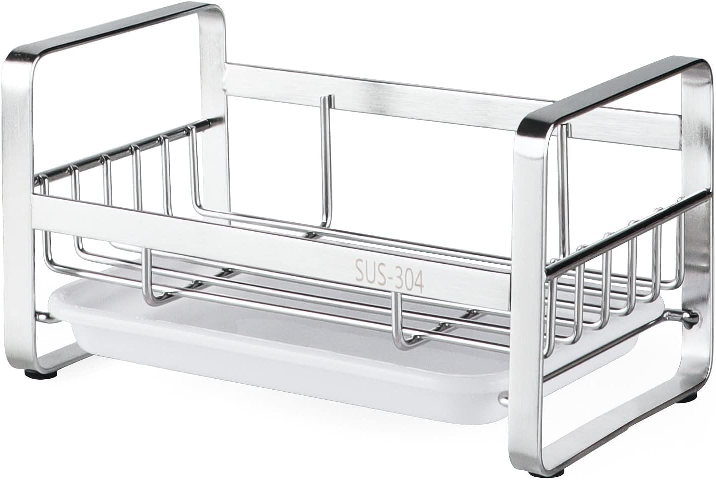 HULISEN Kitchen Sink Sponge Holder, 304 Stainless Steel Kitchen Soap Dispenser Caddy Organizer, Countertop Soap Dish Rack Drainer with Removable Drain Tray, not Including Dispenser and Brush