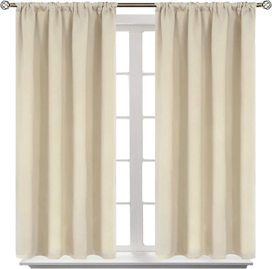 BGment Beige Blackout Curtains for Short Window - Rod Pocket 54 Inch Width Thermal Insulated Room Darkening Curtain for Bedroom Kitchen Cafe, 52 x 45 Inch, 2 Panels, Beige