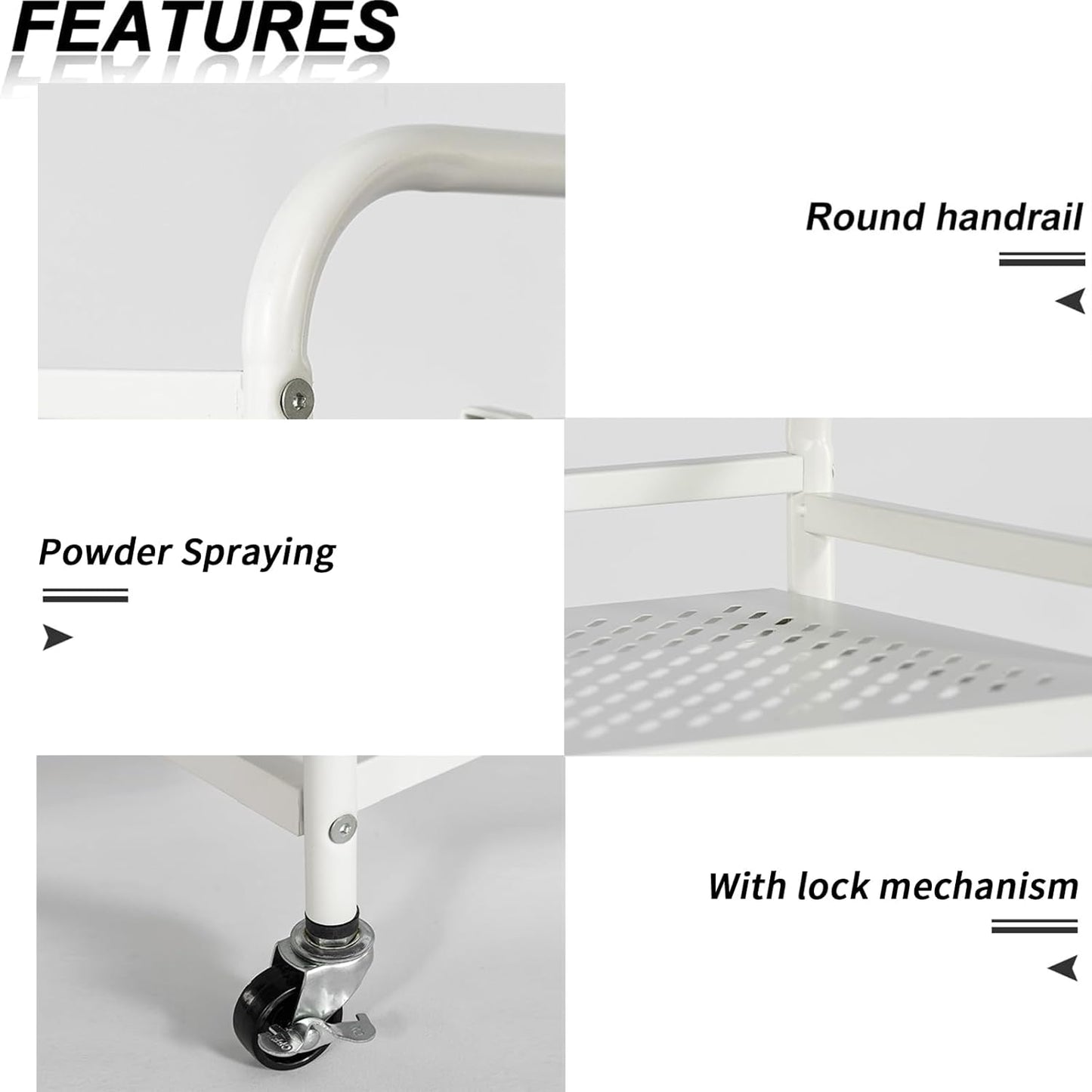 HDANI 3 Tier Metal Rolling Heavy Cart Supports 40 Lbs Per Tier,Rolling Cart with 2 Lockable Wheels for Office,Home,Bedroom,Kitchen,Bathroom(White)…
