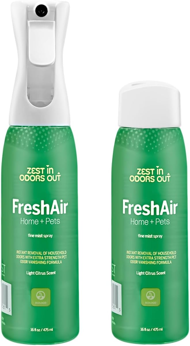 House of Zest FreshAir Home&Pets – Eliminate household odors,from trash,laundry,bathroom/diaper stink,and pet funk.Chemical Free,made with plant-based ingredients, with light citrus scent.2pk 32fl oz