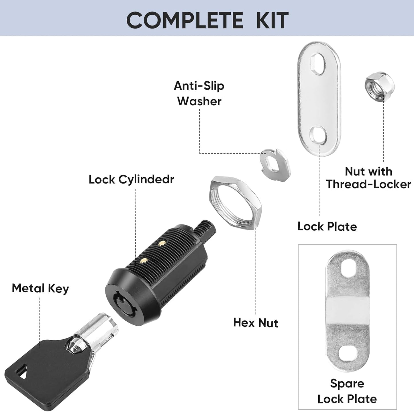 PTEROMY 5 Pack Cabinet Lock with Keys, 5/8'' Heavy Duty Tubular Cam Lock for RV Compartment Storage Locks, Full Set of RV Cam Locks (Black, 5/8'', 5 Pack)