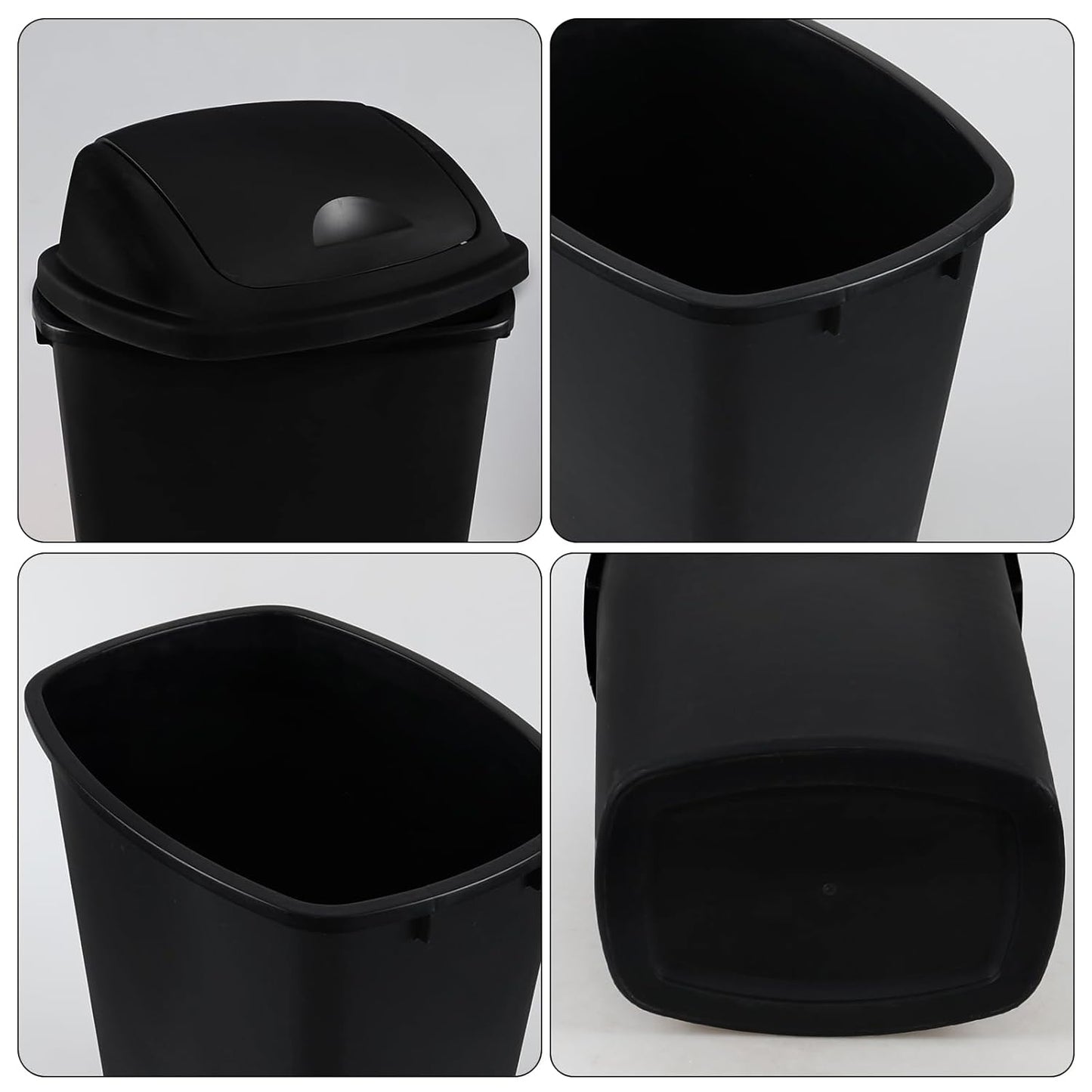 13 Gallon Swing Top Lid Garbage Cans, Large Plastic Kitchen Trash Can Set of 4, Black