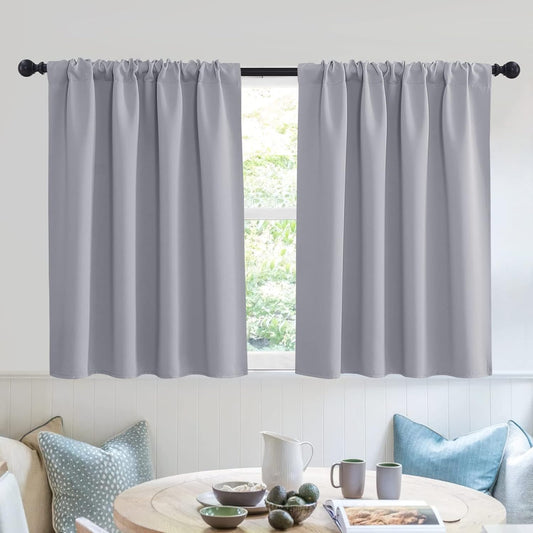 RYB HOME Blackout Curtains Grey - Sunlight Block Energy Saving Drapes for Bedroom Bathroom Home Office Small Window Treatment Panels, W 53 x L 36 inch, Silver Grey, 2 Panels