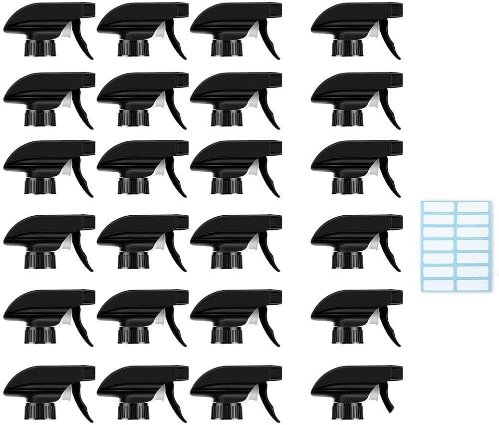 AMORIX 24PCS Trigger Sprayer Black Spray Top - Heavy Duty Replacement Nozzle with Mist Stream Sprayer, Fits 28/400 Boston Round Trigger Spray Bottles for Gardening, Cleaning Solutions