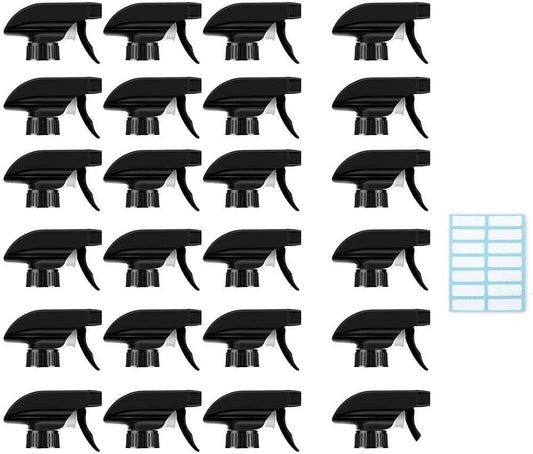 AMORIX 24PCS Trigger Sprayer Black Spray Top - Heavy Duty Replacement Nozzle with Mist Stream Sprayer, Fits 28/400 Boston Round Trigger Spray Bottles for Gardening, Cleaning Solutions