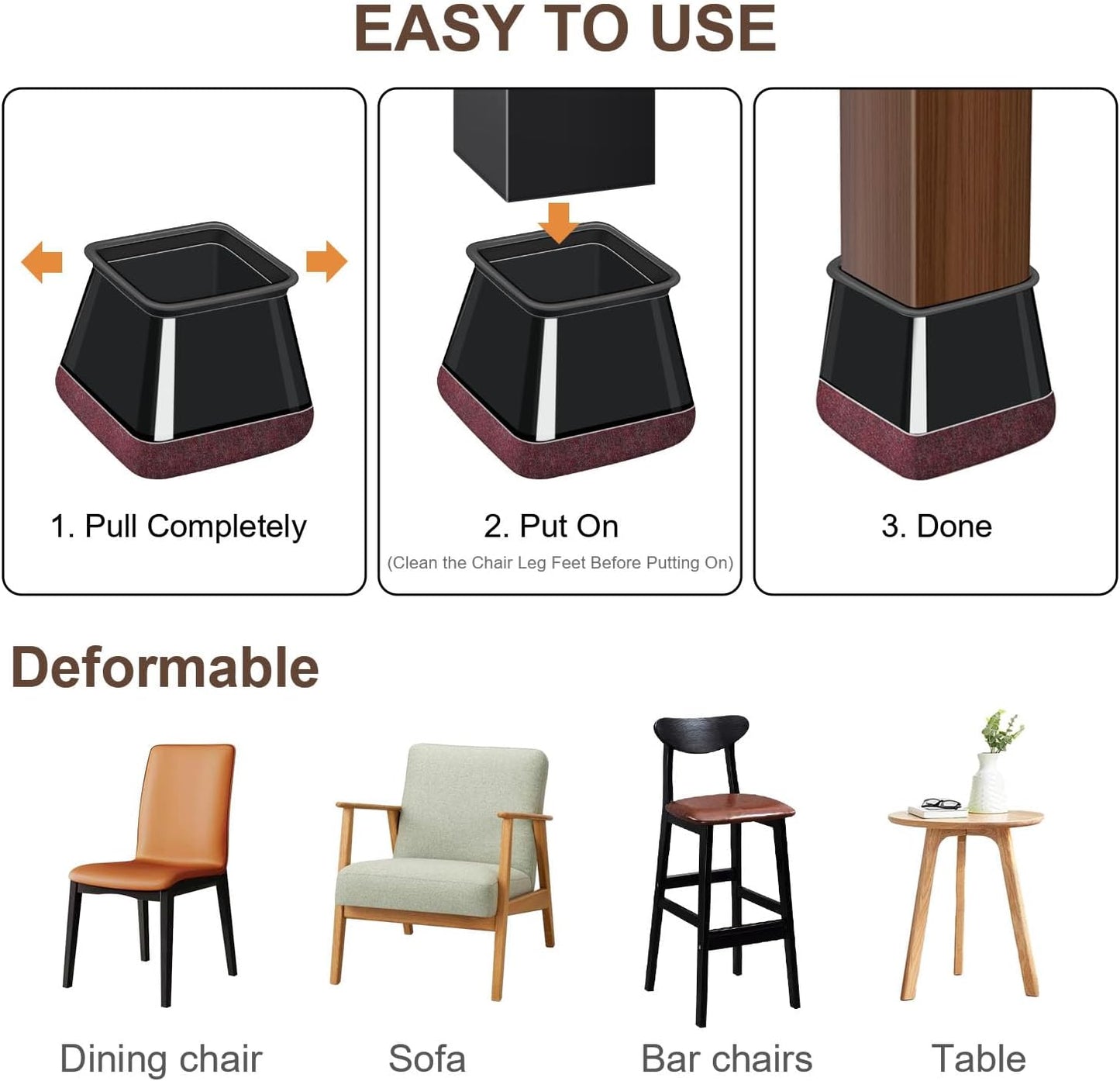 20 Pcs Chair Leg Floor Protectors for Hardwood Floors, Black Rubber Furniture Sliders with Felt, Silicone Furniture Leg Caps Covers (Fit Square Diameter:0.81" to 1")