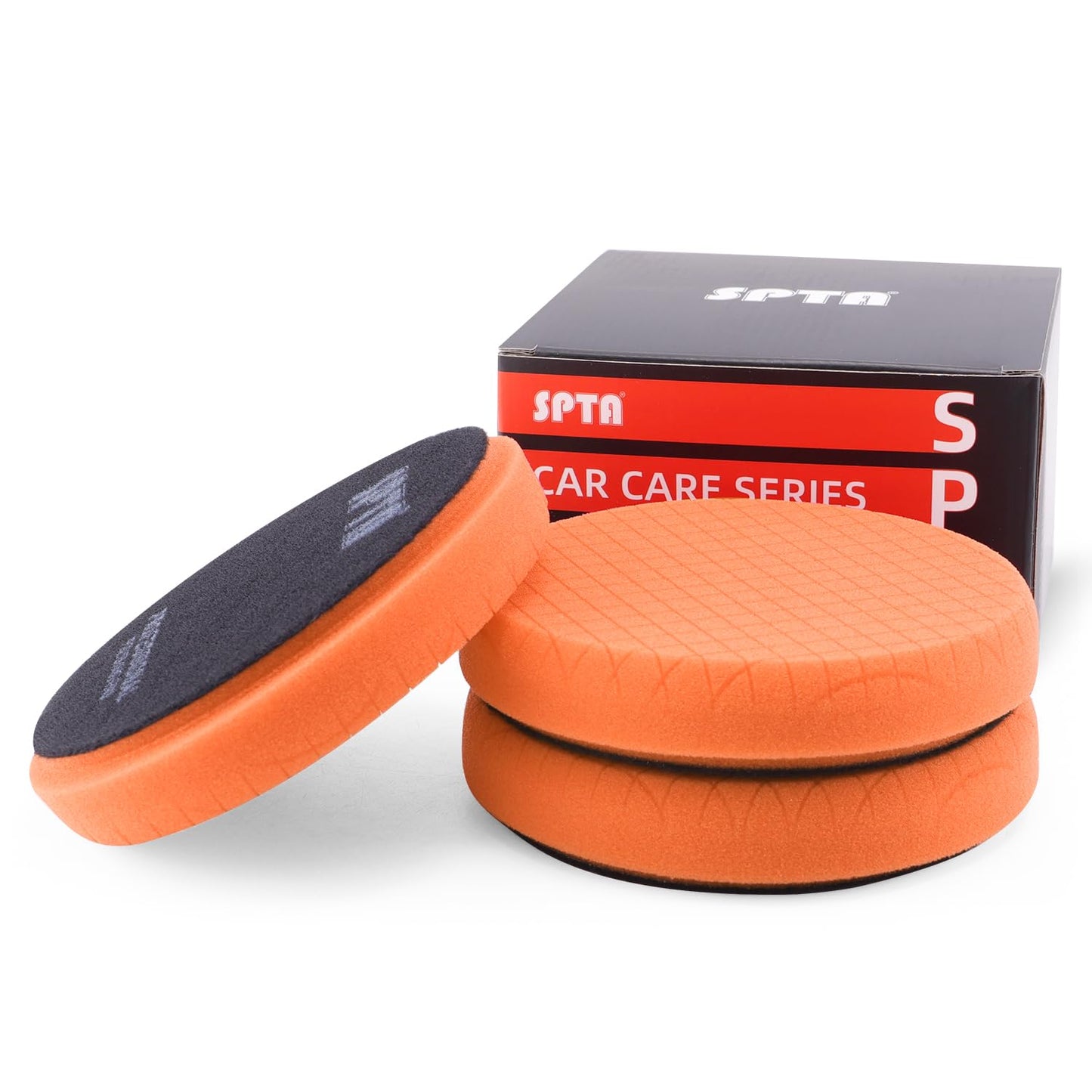 SPTA Orange Light Cut Pad, Buffing Polishing Pads, 3Pcs 5.5 Inch Face for 5 Inch 125mm Backing Plate Compound Buffing Sponge Pads for Car Buffer Polisher Compounding, Polishing and Waxing -X00224Y6O3