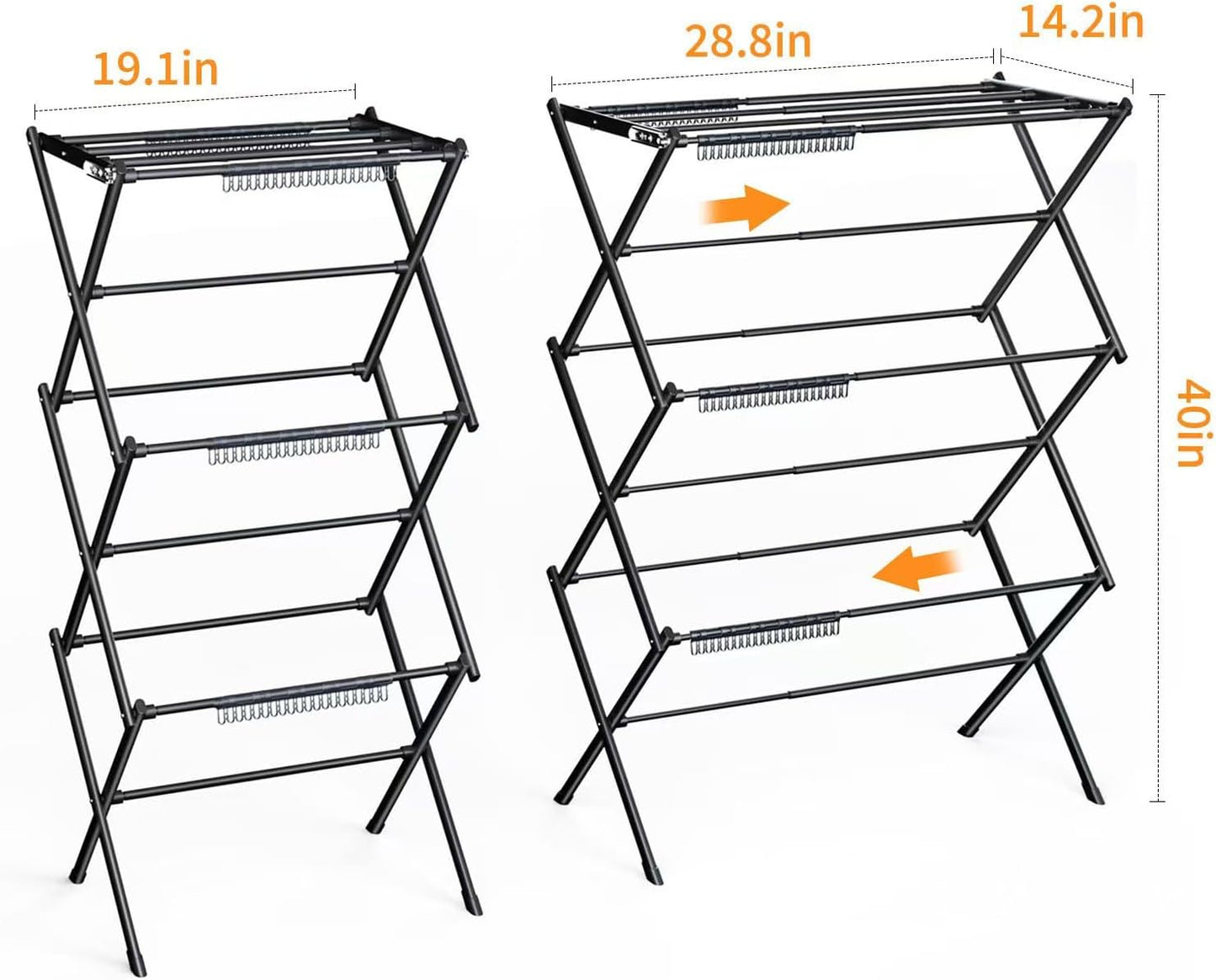 3 Tier Clothes Drying Rack, Foldable Drying Rack Clothing,Indoor & Outdoor Laundry Rack for Drying Clothes,Space-Saving Design, Small Collapsible Portable Dry Rack-Pure Black