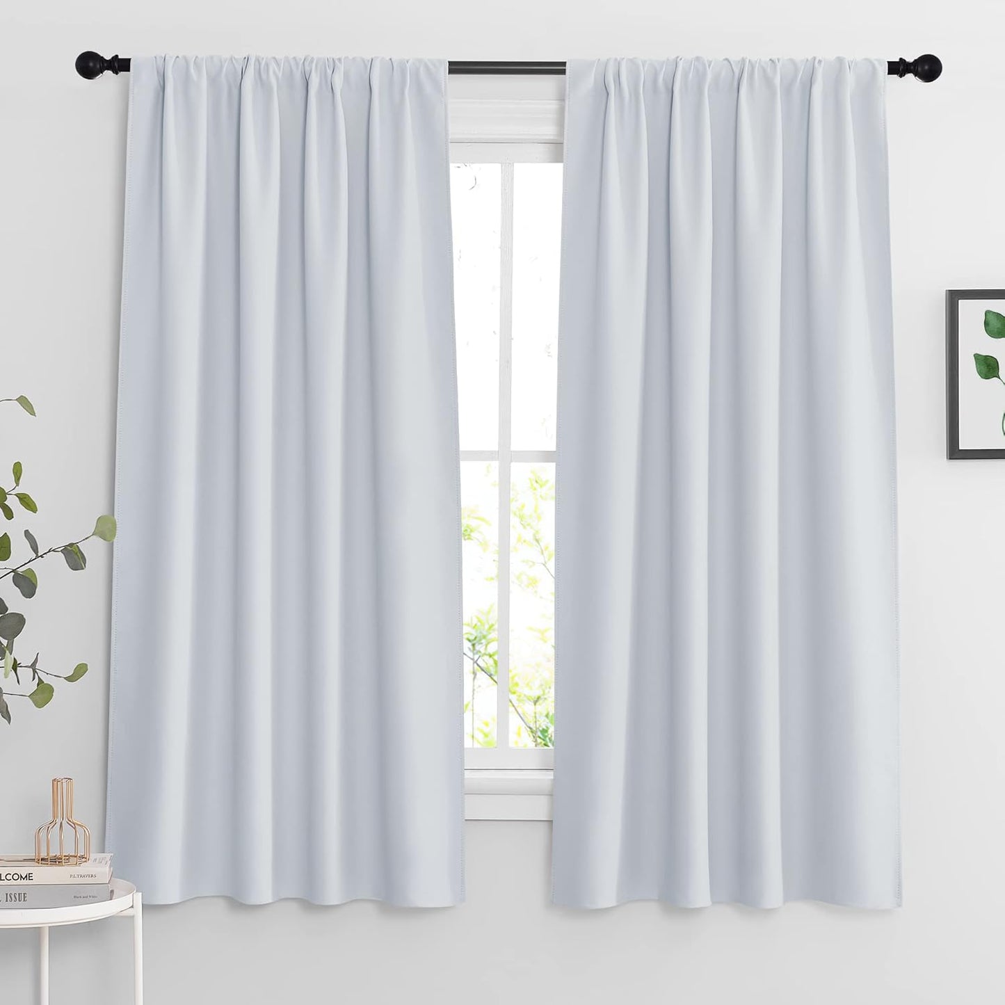 RYB HOME Blackout Curtains 63 inches Long - Energy Saving Insulation Large Window Curtain Blinds for Bedroom Living Room Dining Basement Home Office, W 62 x L 63 per Panel, Greyish White, 2 Pcs
