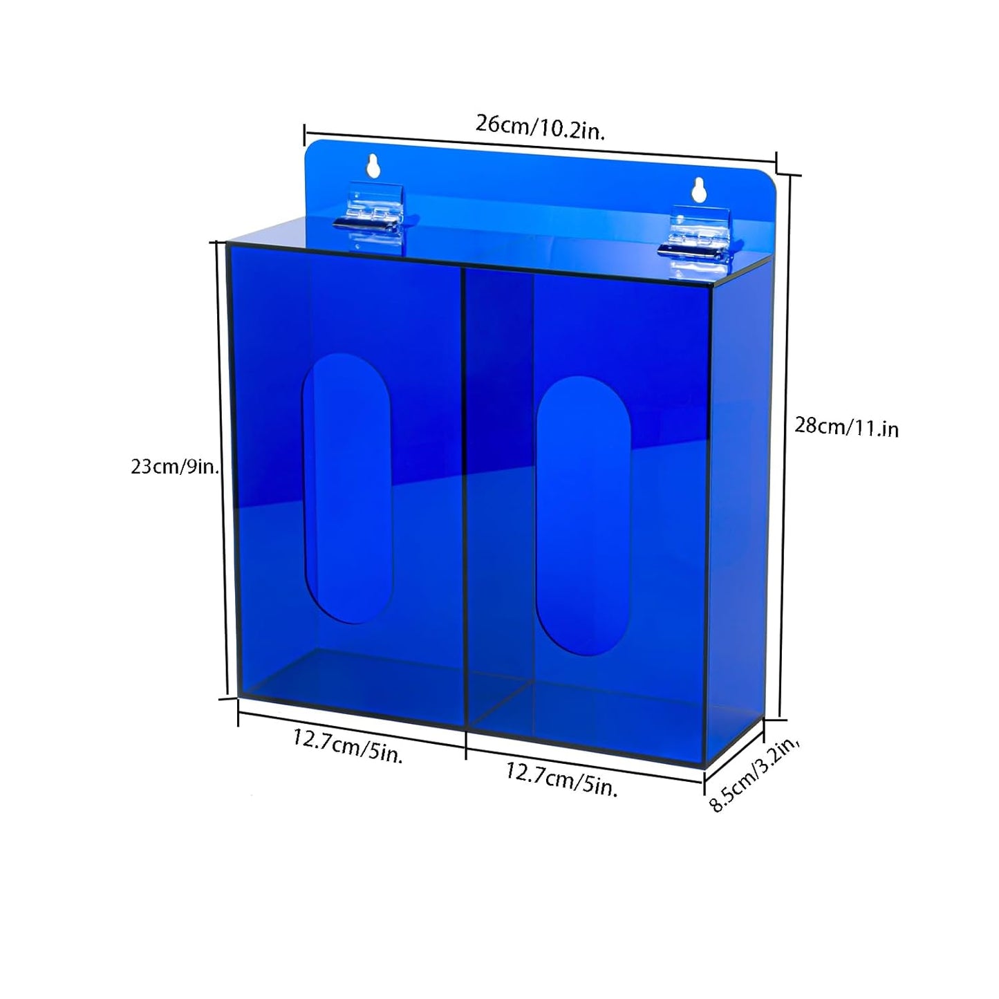 Wall Mounted Glove Dispenser, Hairnet Shoe Cover Dispenser，Acrylic Glove Box Holder, Blue (for 2 Boxes)