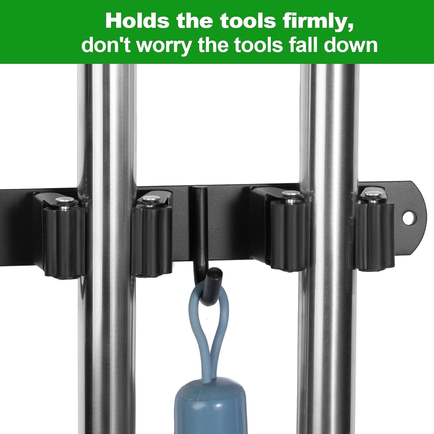 voze [2 Pack] 5 Racks and 4 Hooks Mop and Broom Holder Wall Mount, Self Adhesive Heavy Duty Broom Organizer Storage Tool Racks for Kitchen Garden Laundry Garage Black