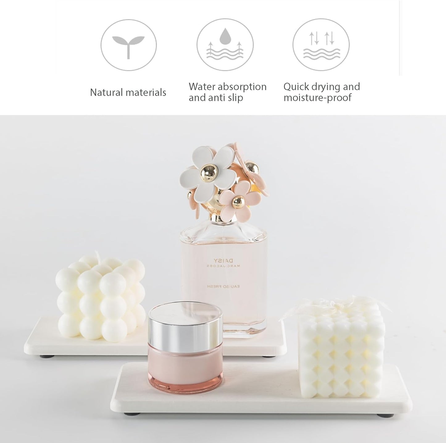 2 Pcs Water Absorbing Stone Trays, Kitchen/Bathroom Sink Soap Dish, Diatomite Tray Used for Hand Soap & Cosmetic Bottles in The Modern Home, 3.15" W x 8.7" L, White