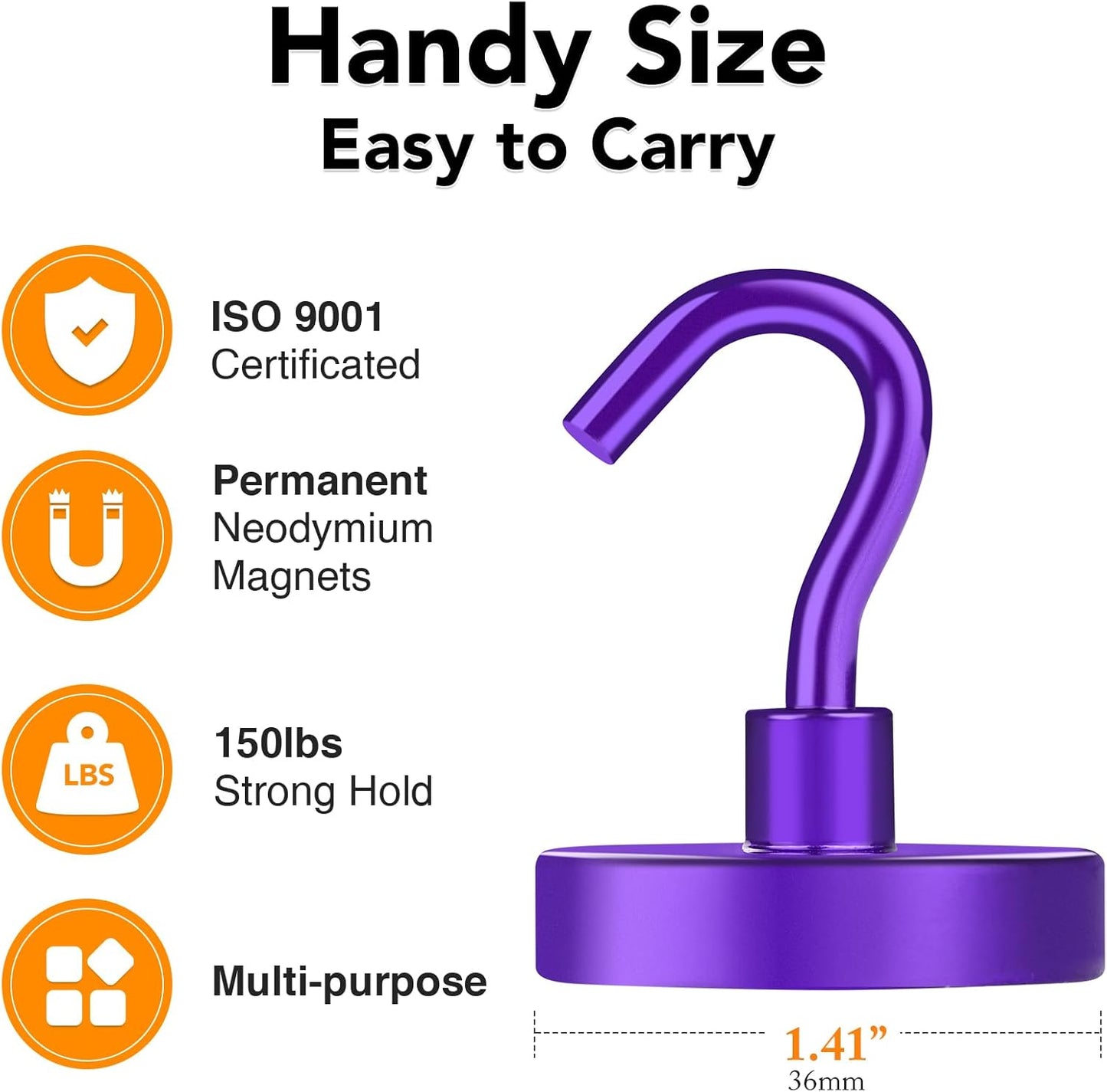 MIKEDE Magnetic Hooks,150LB Heavy Duty Magnets with Hook for Fridge, Strong Magnet Neodymium Industrial Hooks Hanging, Hanger Toolbox, Cruise(Purple, 10 Pack)