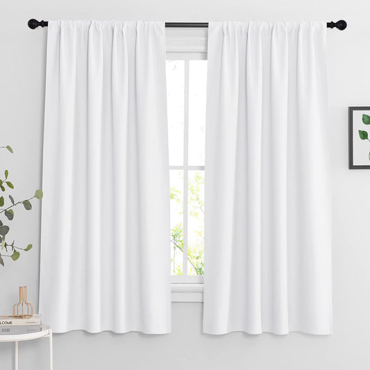 RYB HOME Blackout Curtains 63 inches Long - Energy Saving Insulation Large Window Curtain Blinds for Bedroom Living Room Dining Basement Home Office, W 62 x L 63 per Panel, Pure White, 2 Pcs