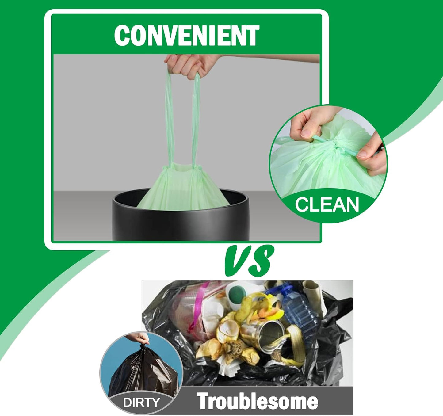 13 Gallon Compostable Trash Bags, Biodegradable Drawstring Compost Food Waste Bags, 100 Count, Heavy Duty 1 Mil, 49.2 Liter, Tall Kitchen Large Garbage Bags, US BPI and Europe OK Compost