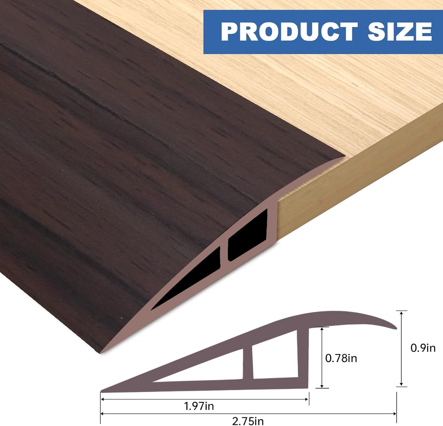 Vinyl Door Threshold Flooring Transition Strip Self Adhesive Carpet Edging Strip for Laminate Doorway Edge Threshold from 3/5" to 4/5" (Brown Wood Grain, 6.6 Ft)