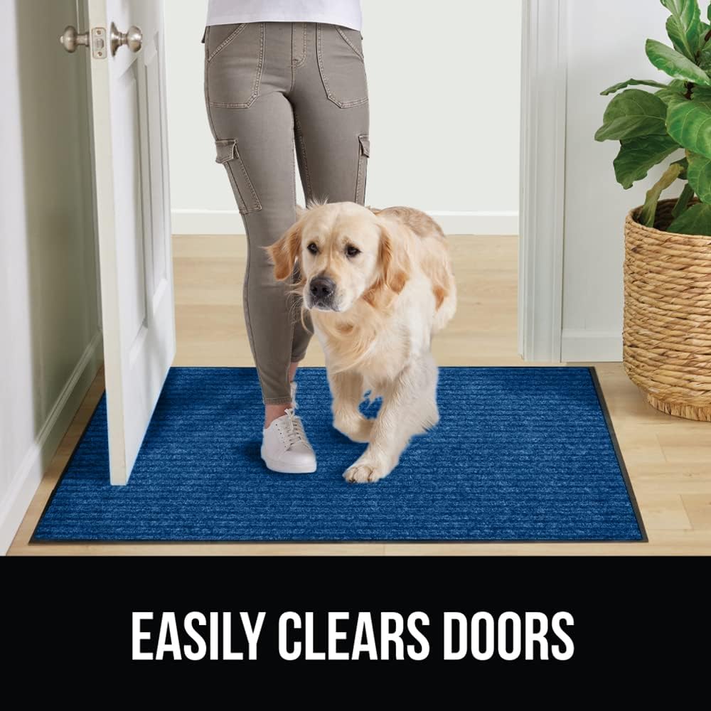 GORILLA GRIP Traffic Guard Door Mat, Heavy Duty Welcome Mats, Commercial Office Space Doormat, Waterproof, Fade Resistant, Strong Rubber Backing, Low Profile, Shoe and Boot Scraper, 29x17, Blue