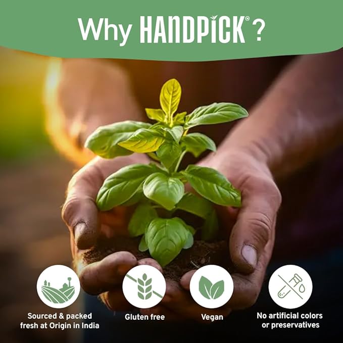 HANDPICK, Holy Basil Tea Bags (100 Count) Caffeine Free, Non-GMO Tulsi Leaves- Tulsi Tea | Round Herbal Tea Bags