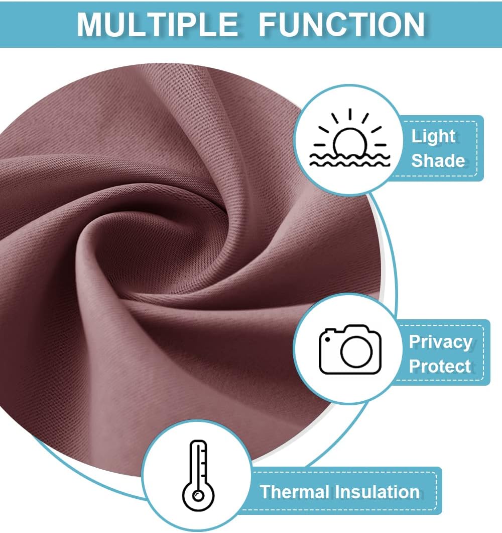 RYB HOME Bedroom Curtains Blackout - Light Block Energy Efficiency Small Window Treatment Drapes for Kitchen Dining Baby Nursery Morden Decor, W 42 x L 54 inch, Dusty Rose, 2 Panels
