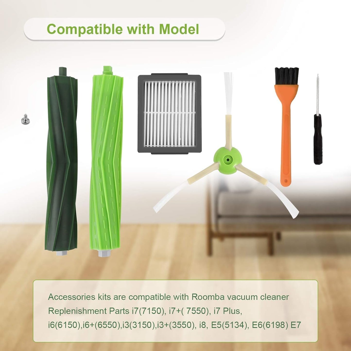 19 Pack Replacement Parts Compatible for Roomba j7 j7+/Plus E5 E6 E7 i7 i7+ i3 i3+ i4 i4+ i6 i6+ i8 Vacuum Cleaner, Replenishment Kit 2 Set Roller Brushes,8 Filters,8 Side Brushes