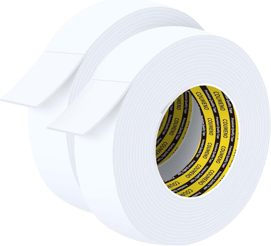 2 Pack Single-Sided Adhesive White Foam Tape 1.2inX16.4FT Single-Sided Sealing Strip Foam Pad Sponge Tape Window Weatherproof, Self-Adhesive Insulation Sealing Tape