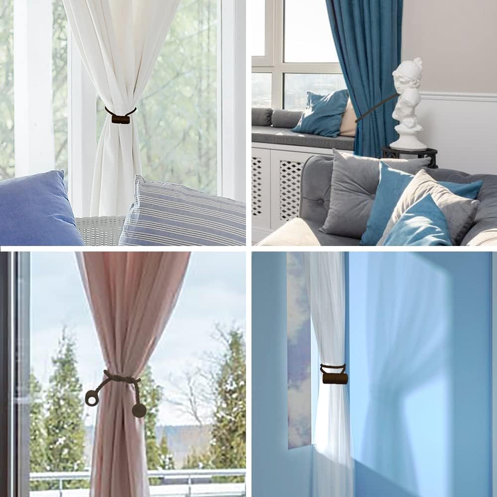 18 Inch Strong Magnetic Curtain Tiebacks, Curtain Holdbacks Modern Upgrade Strong 2021 New Twisted Style Decorative Drapery Rope Tie Backs(4 Pack Dark Coffee)