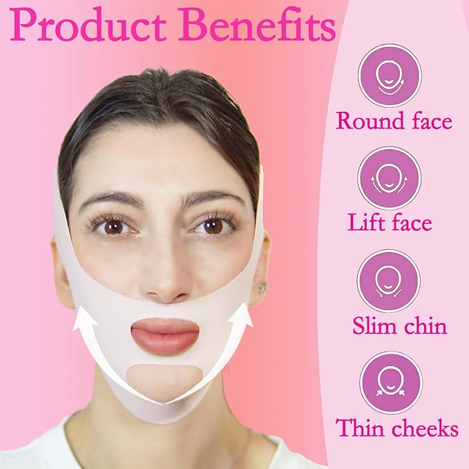 V Line Lifting Mask Chin Strap for Sleeping, Face Lifting Strap, Chin Strap, Jawline Shaper, Jaw Strap, Double Chin Reducer,Face Lift Tape & Snoring Solution (Pink)