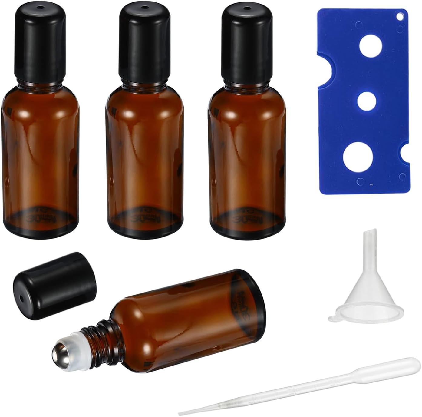 20ML Roller Bottles for Essential Oil, 4 Pack Empty Amber Glass Roller Bottle for Perfume Oil, Roll on Bottles with Stainless Steel Roller Balls, Opener, Funnel and Dropper