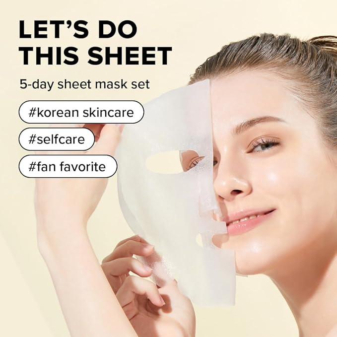 I DEW CARE Glass Skin Face Mask Variety Pack - Let's Do This Sheet | For Perfect Care Routine, Korean Face Masks Skincare, Olive Extract, Chamomile, Vitamin B3, Moisturizing, 5 Count