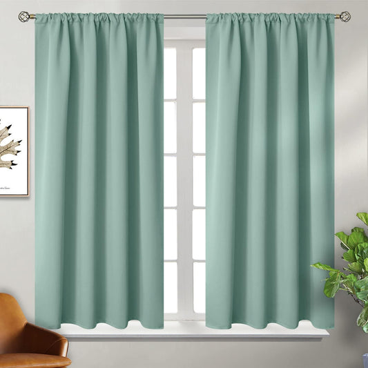 BGment Sage Green Blackout Curtains 45 Inches Length for Short Window - Thermal Insulated Drapes with Rod Pocket Room Darkeing Privacy for Cafe Bedroom Bathroom, 42 x 45 Inch, 2 Panels