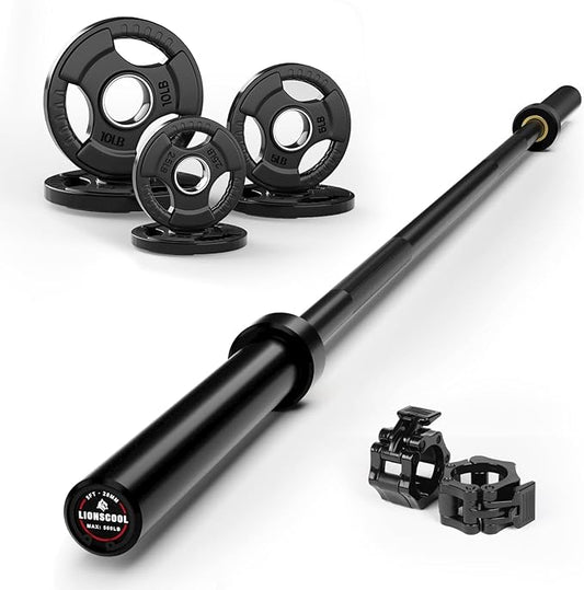 LIONSCOOL Premium 4ft/4.9ft/6ft Barbell for Strength Training and Olympic Weightlifting, 2 Inch Bar for Squats, Curls, Deadlifts, Presses, Hip Thrusts, 350lbs/500lbs/700lbs Weight Capacity