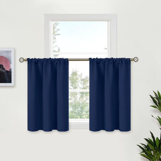 BGment Navy Blue Blackout Curtains 36 Inches Length for Kitchen Window Over Sink - Short Drapes with Rod Pocket Room Darkening for Cafe Rv Bathroom, 2 Panels, 34 x 36 Inch