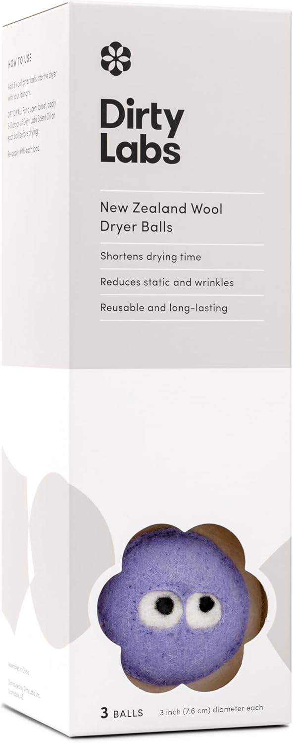 Dirty Labs | 100% New Zealand Wool Enzyme Buddies Dryer Balls | 3 Balls | Shorten Drying Time | Reduce Static & Wrinkles | Dryer Sheet & Fabric Softener Alternative