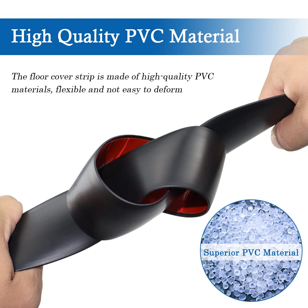 Floor Transition Strip Self Adhesive Floor Cover Strips Laminate 3" Wide Vinyl Flat Divider Transitions (7.5cm, 10Ft, Black)