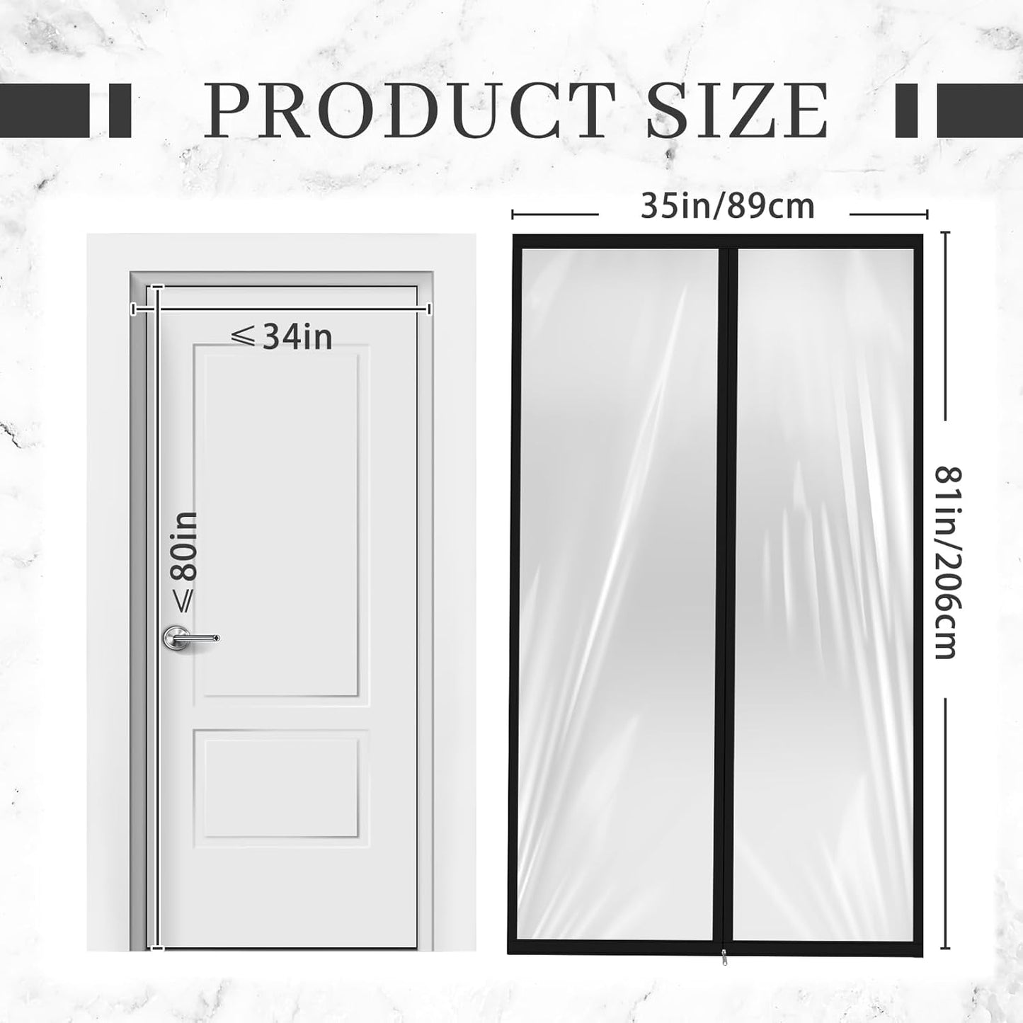 Amylove Zipper 34 x 80 Inch Dust Barrier Door Kit Construction Door Barrier 2.8 x 6.7 ft Reusable Plastic Curtain Cover Containment Standard Doorway Temporary Wall Screen Sheeting for Bathroom Hallway