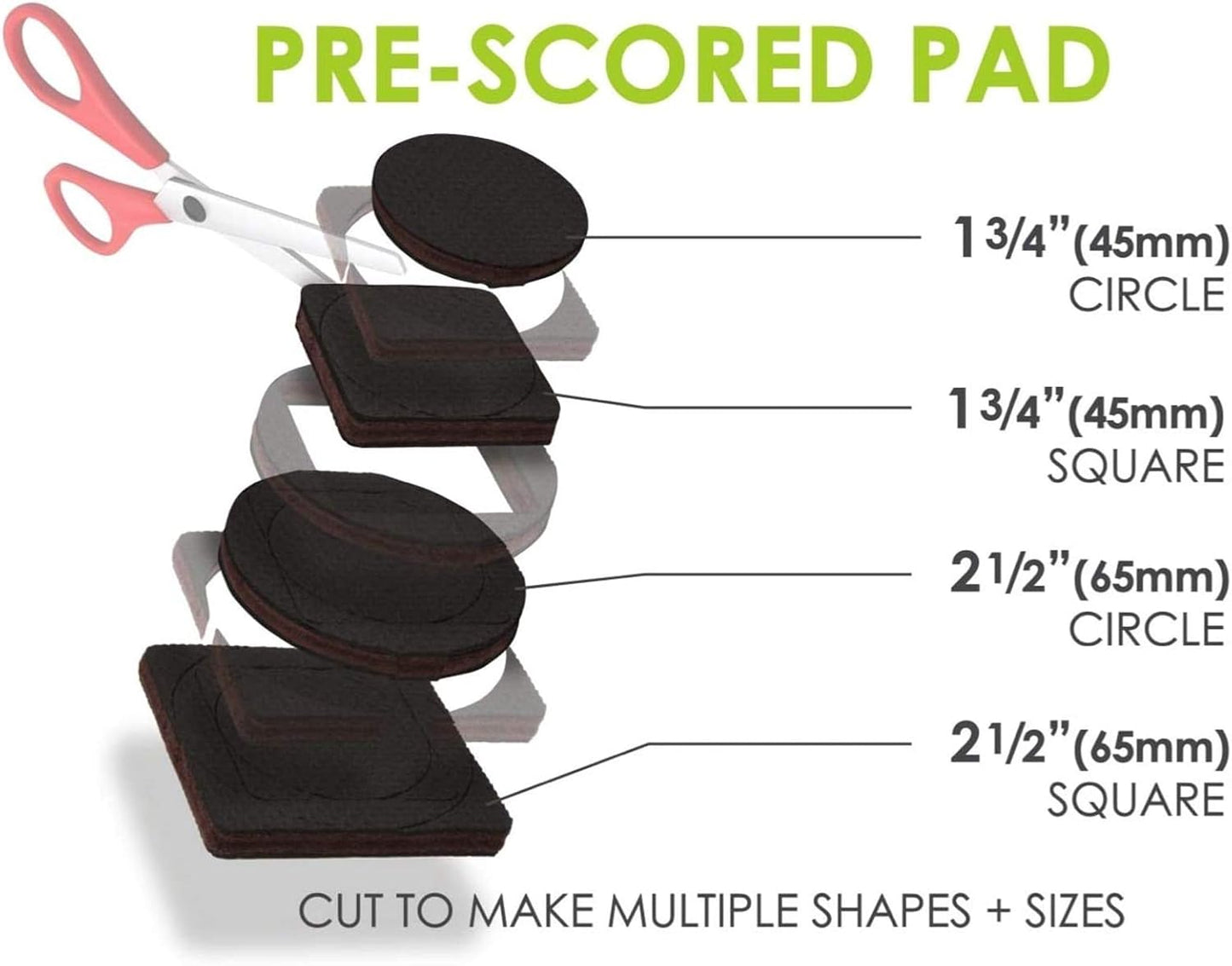 GorillaPads Non-Slip Furniture Pads/Grippers, Rubber Floor Protectors for Under Furniture, Black (2.5" Pre-Scored)