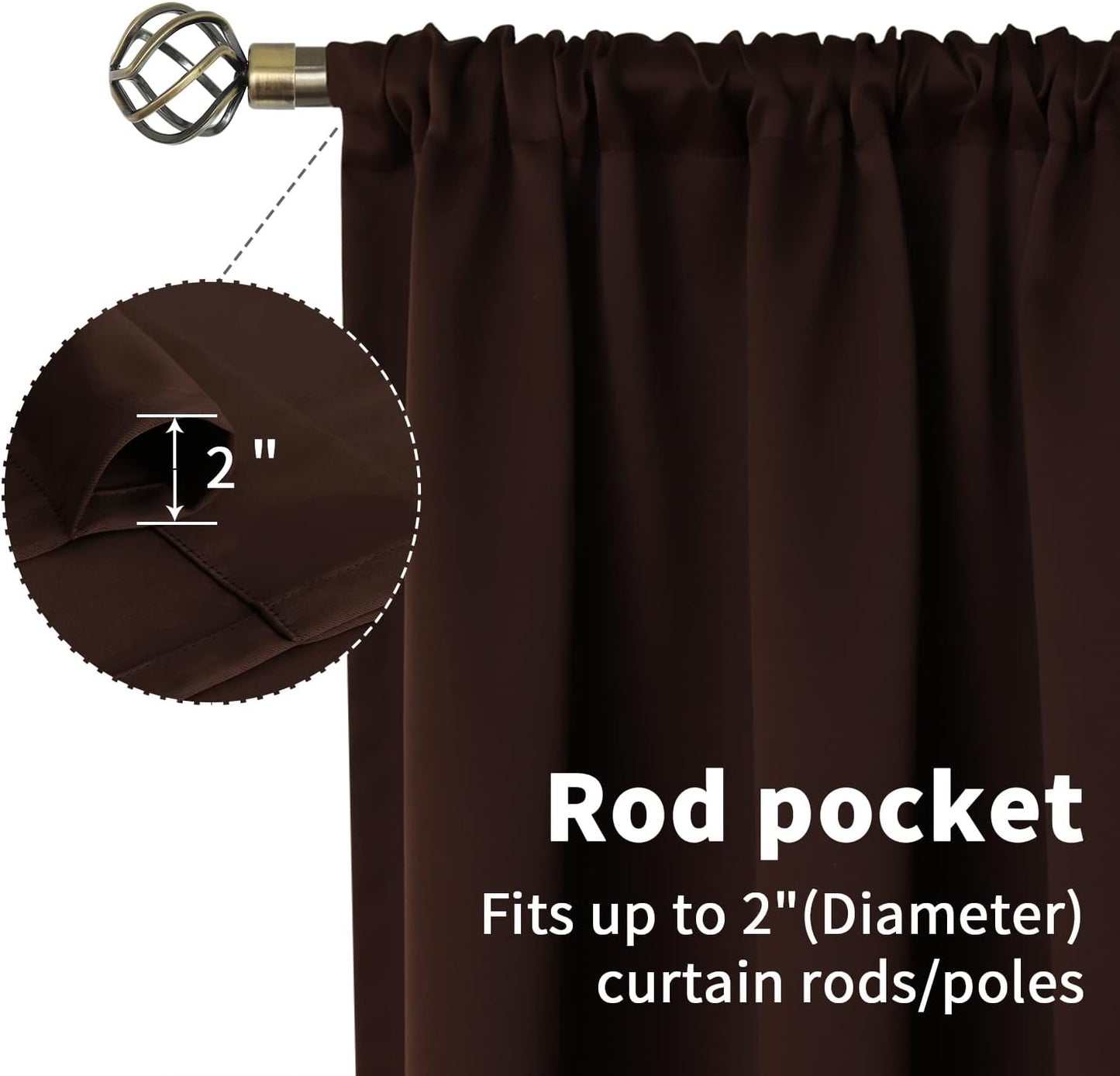 BGment Rod Pocket Blackout Curtains for Bedroom - Thermal Insulated Room Darkening Curtain for Living Room, 42 x 72 Inch, 2 Panels, Brown