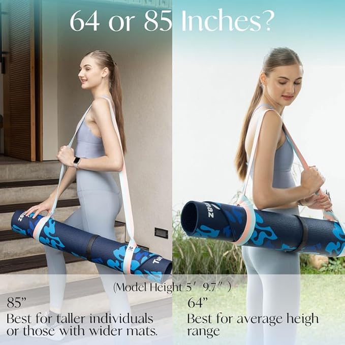 Tumaz Yoga Mat Strap [MAT NOT Included] (2 Sizes) with Extra Thick & Comfy Delicate Texture, Adjustable Yoga Mat Carrier