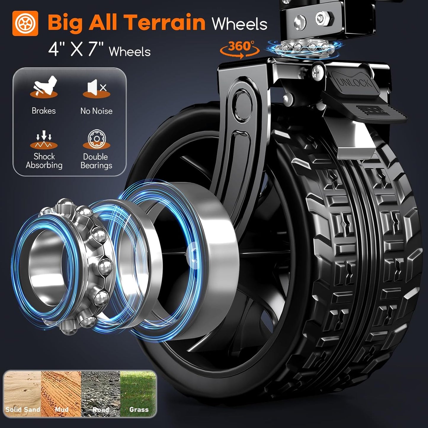 220L Collapsible Wagon Cart Foldable, 460lbs Load Capacity Heavy Duty Folding Beach Wagons with Big All-Terrain Wheels, Utility Carts for Groceries, Shopping, Camping, Sports - Grey