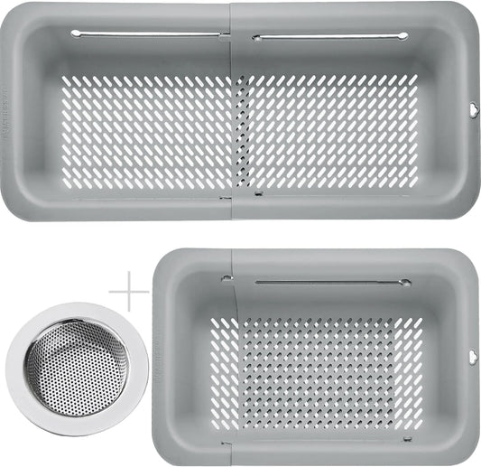 LASSHSWA Collapsible Colander and Strainer for Kitchen, Over the Sink Strainer Basket for Kitchen, Fruit Pasta Food Strainer Expandable Plastic Colander with A Sink Drain Strainer Stainless Steel
