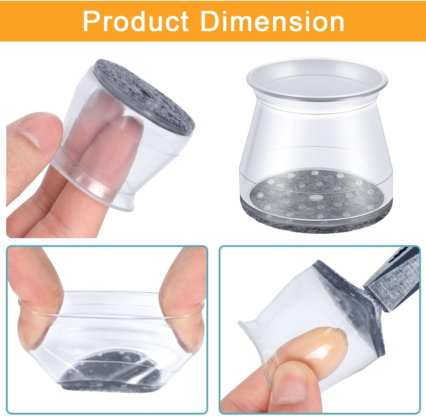 16 Pcs Chair Leg Protectors for Hardwood Floors, Silicone Felt Furniture Leg Cover Pad for Protecting Floors from Scratches and Noise, Smooth Moving,Large(Fit Round Diameter：1-5/16" to 2")