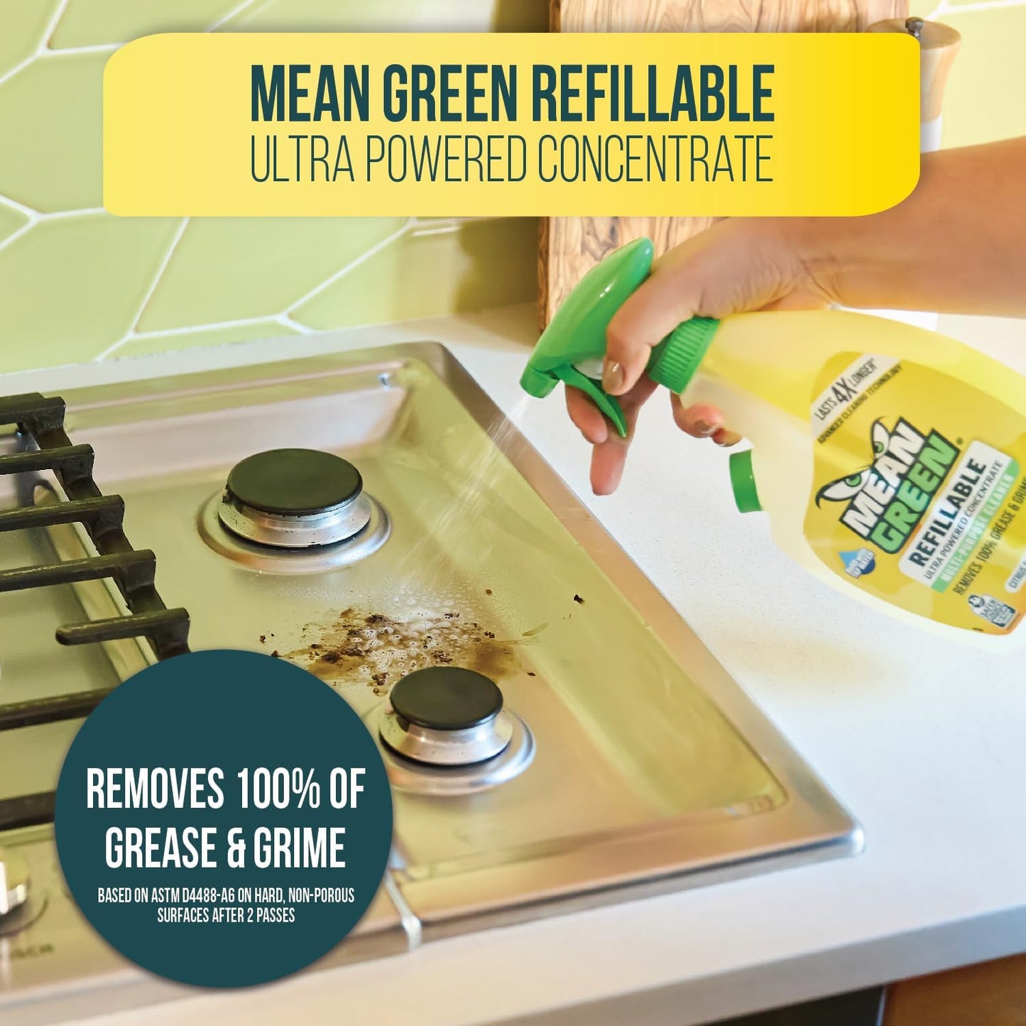 Mean Green Refillable Ultra Powered CONCENTRATE Multi Purpose Cleaner, Citrus & Green Tea, 14.3 fl oz 2-Pack