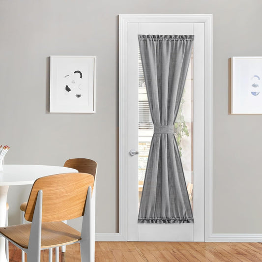 NICETOWN Sheer Door Curtains for Front Back Patio Glass Door, Farmhouse Light Filtering Window Treatment Window Covering with Asjustable Tiebacks, 26" Wide x 72" Length, Dark Grey, 1 Panel