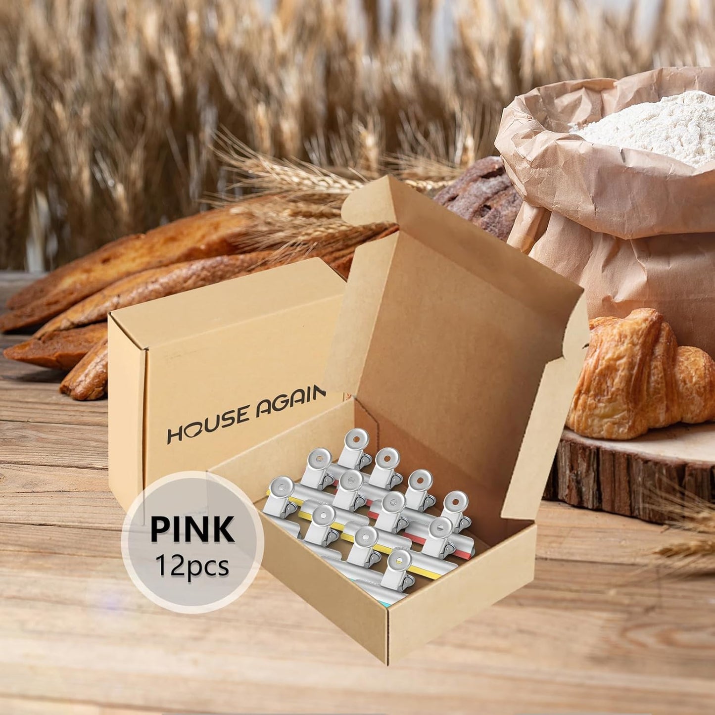 HOUSE AGAIN 12 Pack Stainless Steel Chip Bag Clips Covered with Silicone NO More Sharp Edges, Bulldog Clips for Food Bags Air Tight Seal, Heavy Duty Binder Paper Clips for Kitchen and Office, 3 Inches