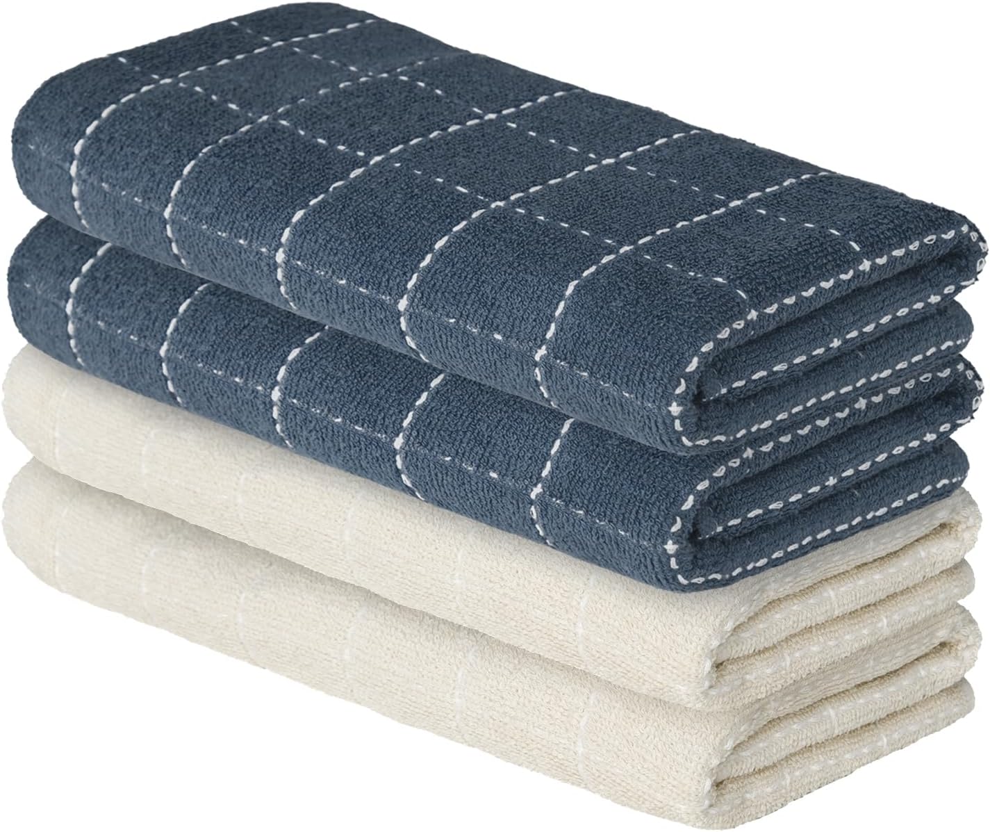 Artoid Mode Checkered Designed Cotton Beige Grey Terry Kitchen Dish Towels, 15x25 Inch Soft Absorbent Quick Drying Cleaning Tea Towels Set of 4