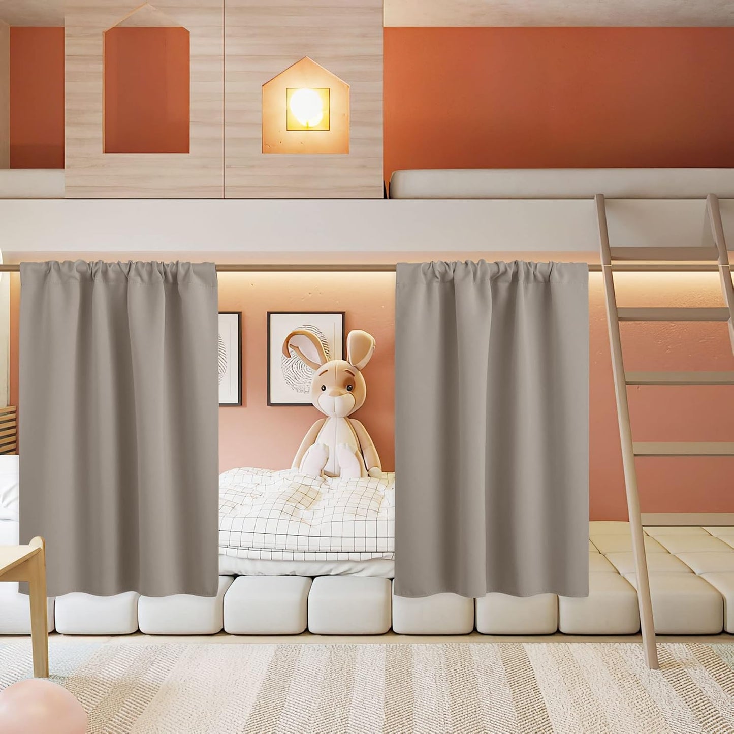 RYB HOME Small Curtains for Bathroom Windows, Blackout Blinds Shades for Bedroom Dorm Storage Cabinet Door Basement Farmhouse Decor, W 34 x L 36 inches, Sand, 2 Panels