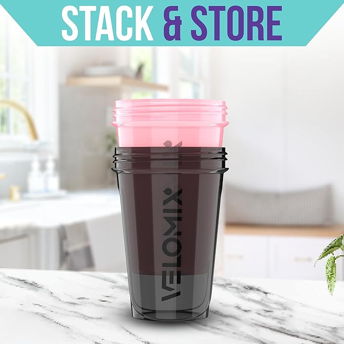 '-2 Pack- 20 oz Protein Shaker Bottles for Protein Mixes - 2x Wire Whisk | Leak Proof Shaker Cups for Protein Shakes and Pre Workout | Protein Shaker Bottle Pack | Protein Mixer Cup (Pink&Black)