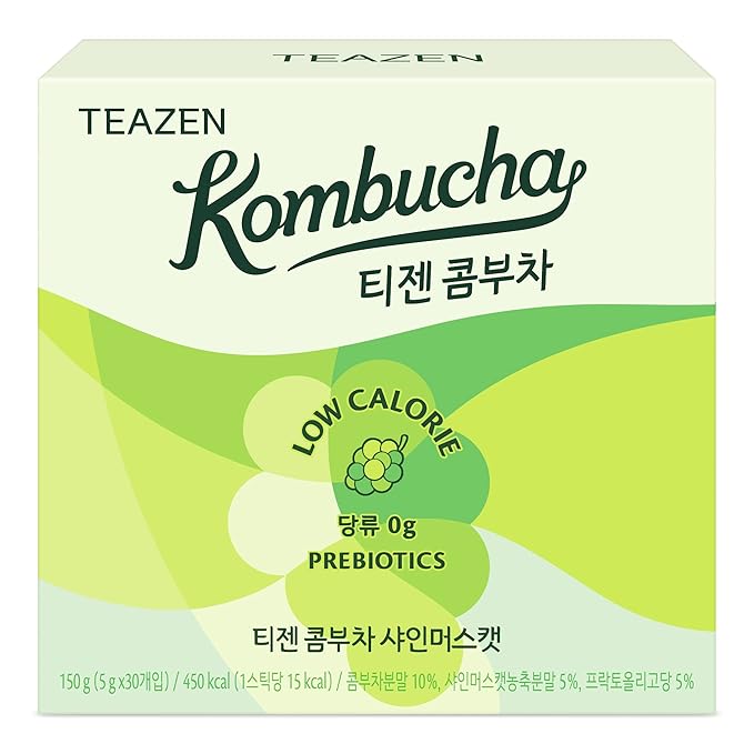 TEAZEN Shine Muscat Kombucha Tea, Electrolyte & Hydration Drink Mix, Sugar Free, Live Probiotics & Prebiotics, 30 Sticks, 5.29oz
