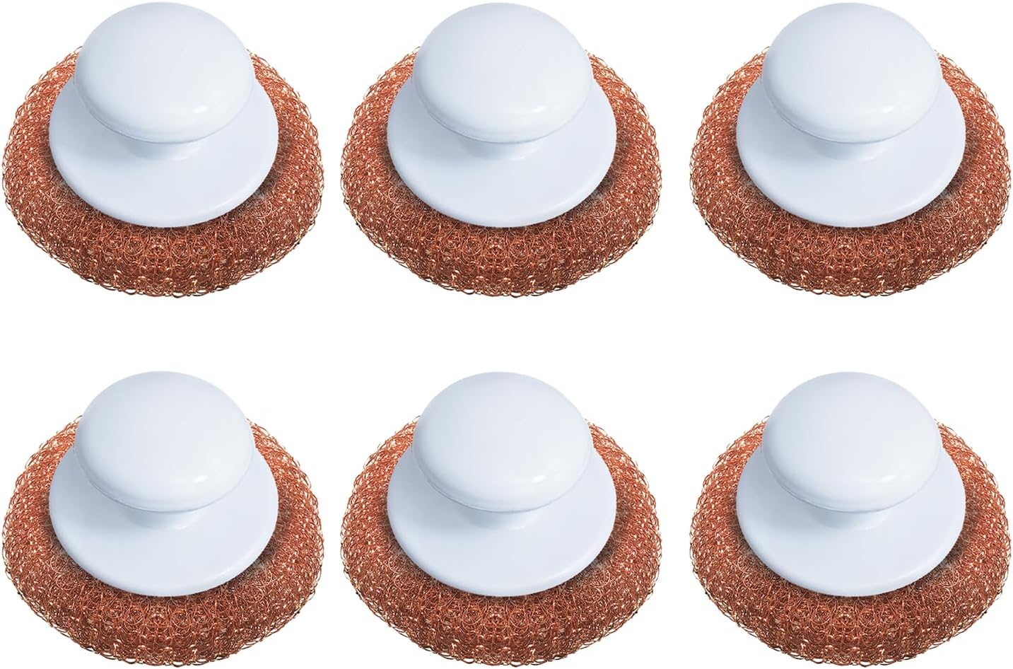 LOLA Copper Mesh Scouring Pad w/Comfort Knob, 6 Pack, Heavy Duty Cleaning Pads, Knitted Wire Mesh, Cleans Caked-On & Baked-On Messes